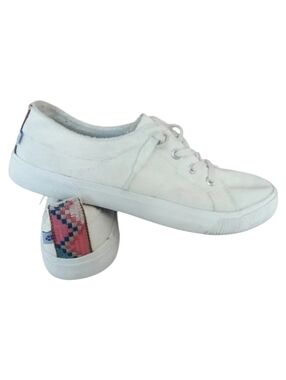 Tommy Bahamas White Canvas Lace Up Sneakers with Embroidered Back 9.5